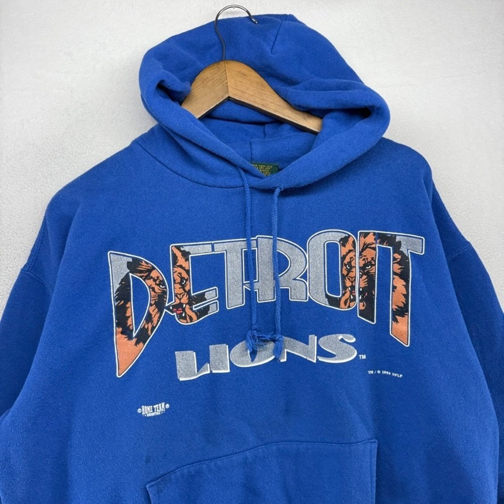 Vintage Detroit Lions Hoodie Mens Medium Blue Graphic Graphic USA Made 90s
